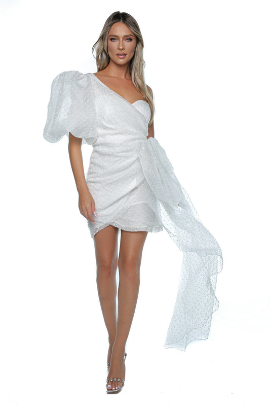 Rochie scurta organza stras o maneca funda laterala