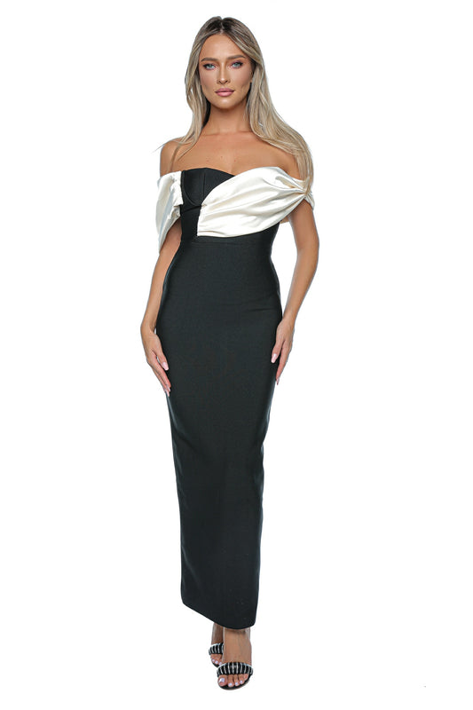 Rochie elegantă cu detaliu  voluminos din satin ivoire