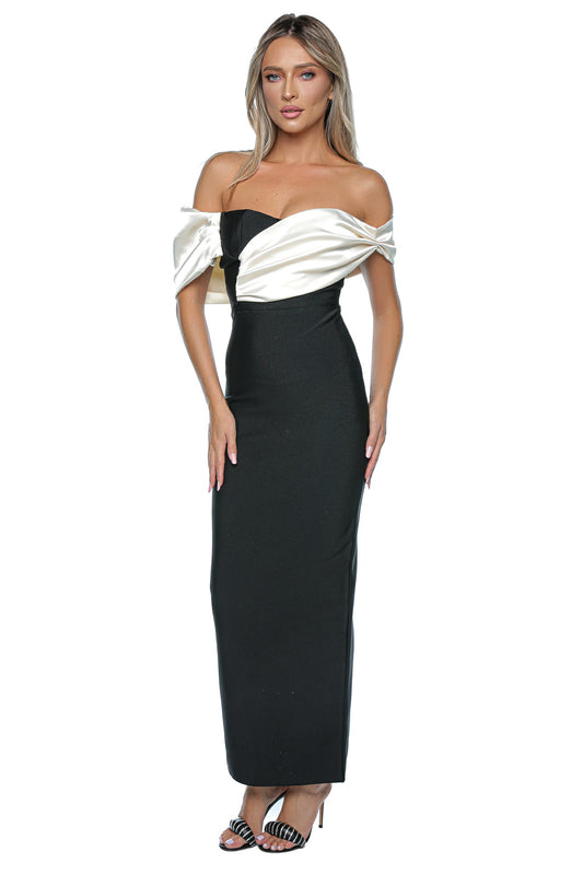 Rochie elegantă cu detaliu  voluminos din satin ivoire