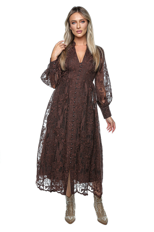 Rochie midi din dantelă cu nasturi frontali