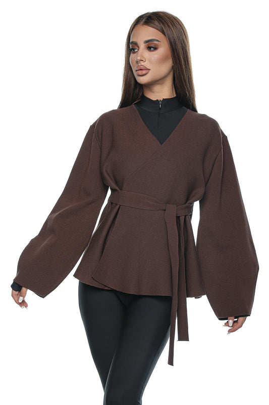 Jacheta dama tricot petrecuta cordon