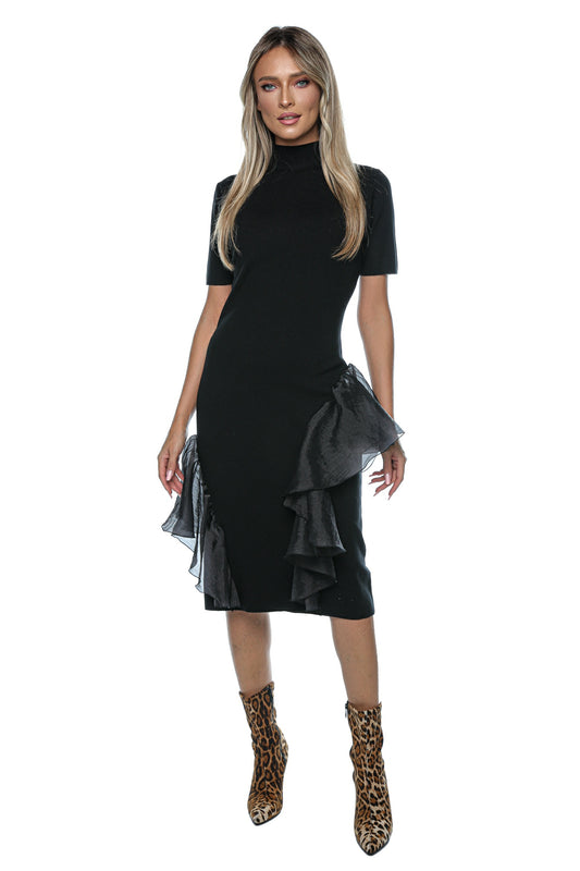 Rochie midi cu volane asimetrice organza
