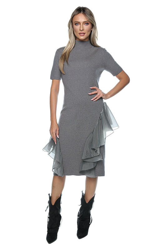 Rochie midi cu volane asimetrice organza