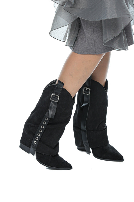 Cizme Cowboy Dama Negre cu Catarame