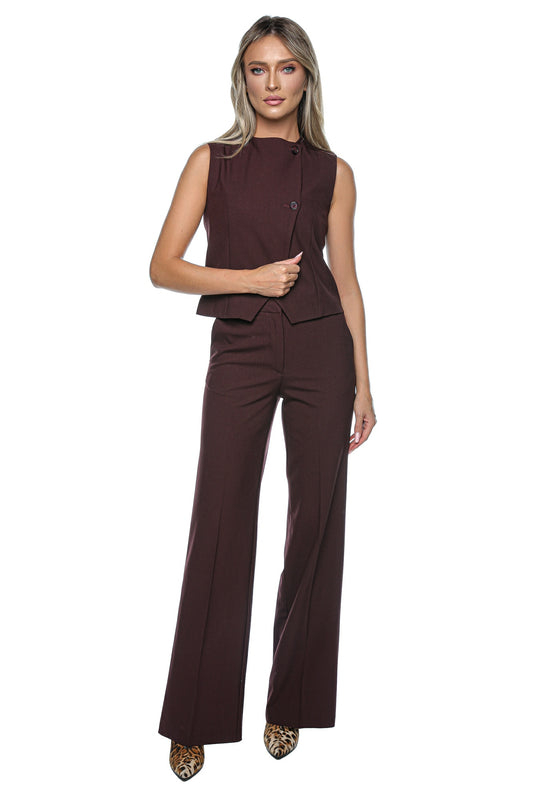 Compleu elegant cu vesta fara maneci si pantaloni largi