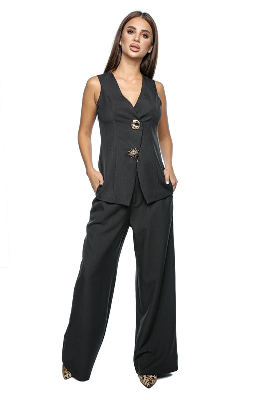 Compleu elegant cu vesta si pantaloni largi
