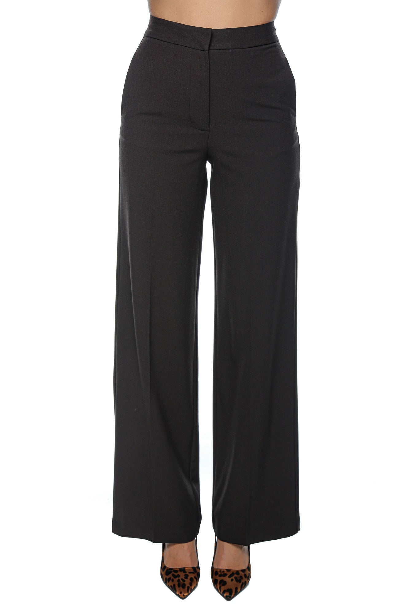 Pantaloni bej eleganți cu croială dreaptă  design office chic