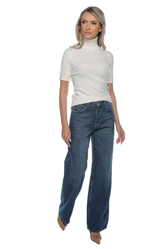Blugi wide leg garnitura impletita buzunar