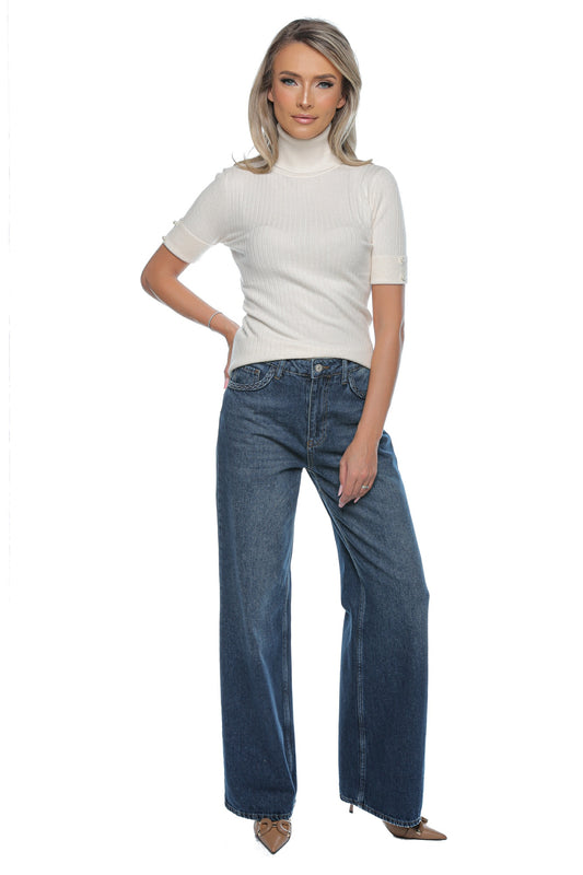 Blugi wide leg garnitura impletita buzunar