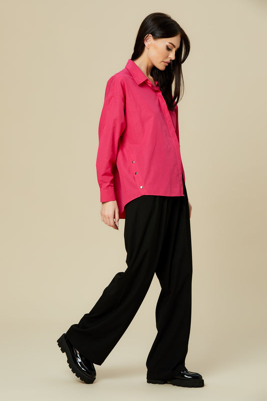 Camasa fucsia oversize capse laterale argintii