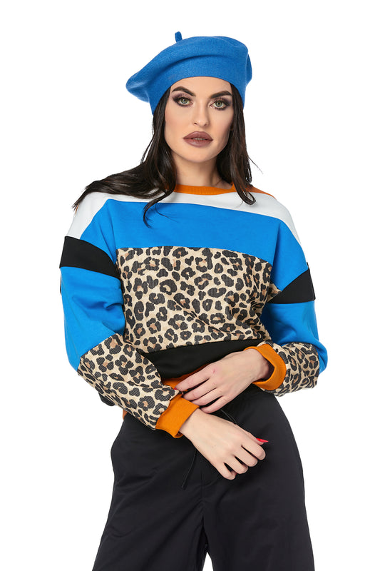 Bluza scurta in dungi animal print